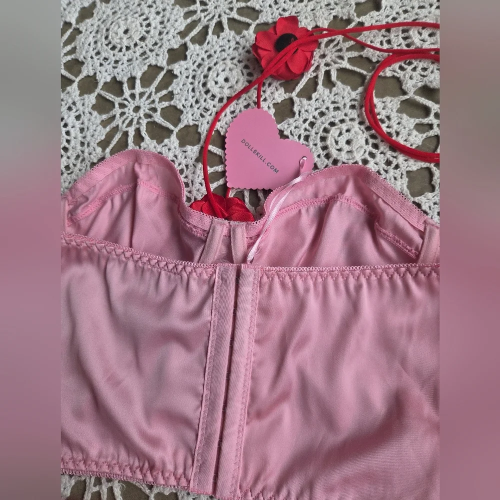 Dolls Kill Sugar Thrillz Floral Pink & Red Sultry Surrender Lingerie Set